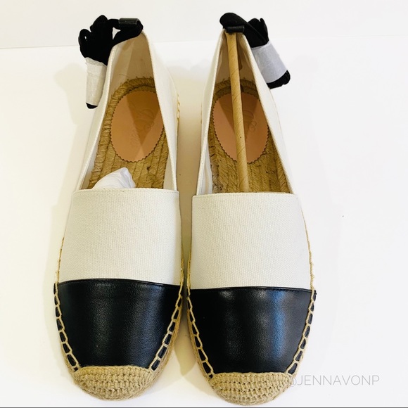 New J. Crew Canvas Espadrille Flats With Leather Cap Toe White Black Siz… - Picture 3 of 15